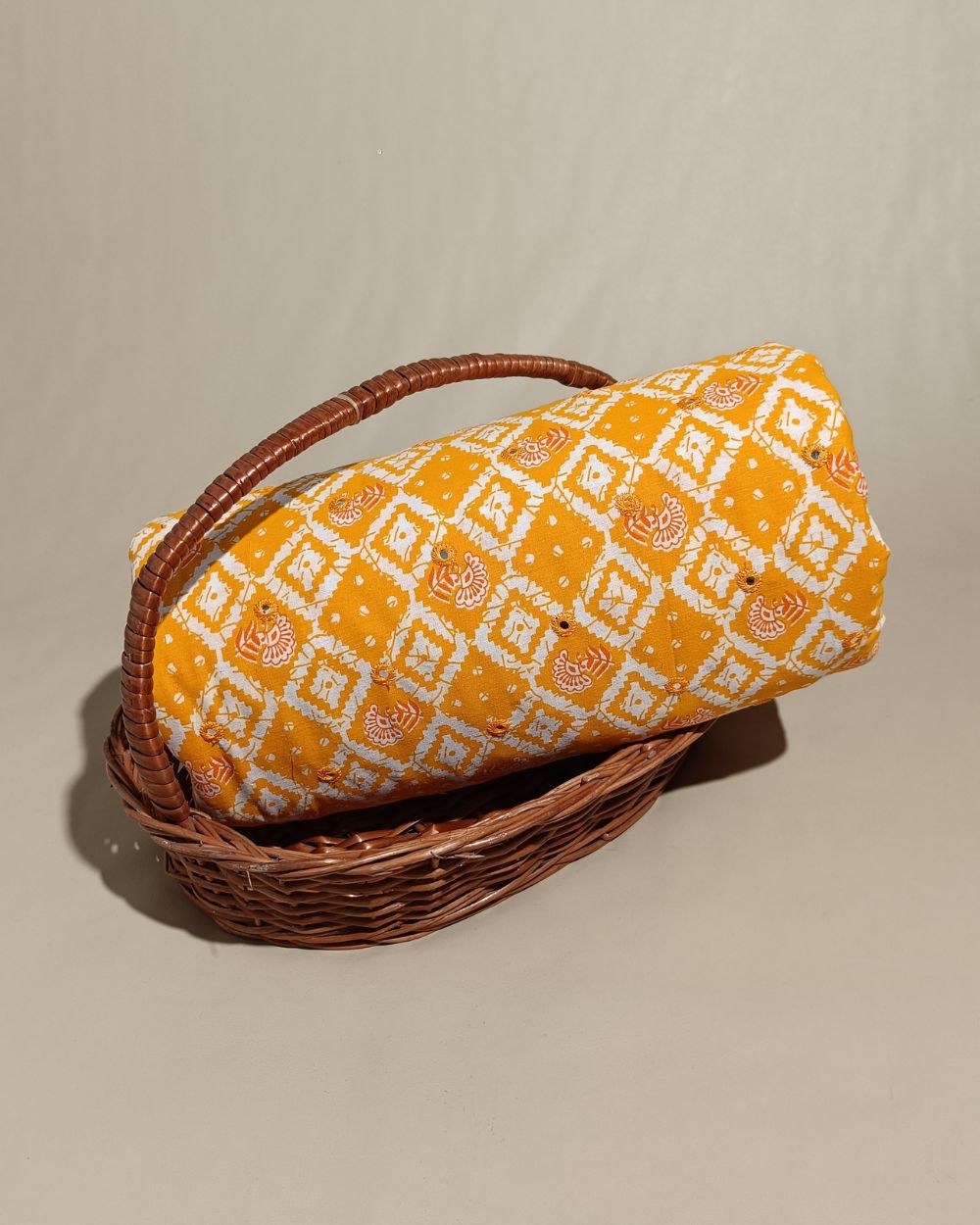 Cotton Abla Work Mango Yellow Colour 44 Inches Width