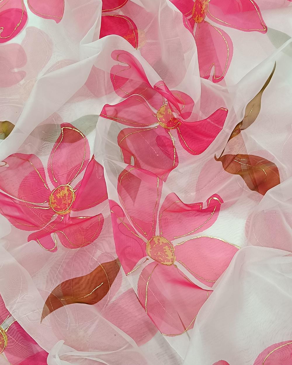 Premium Printed Organza Foil Pink Colour 43 Inches Width