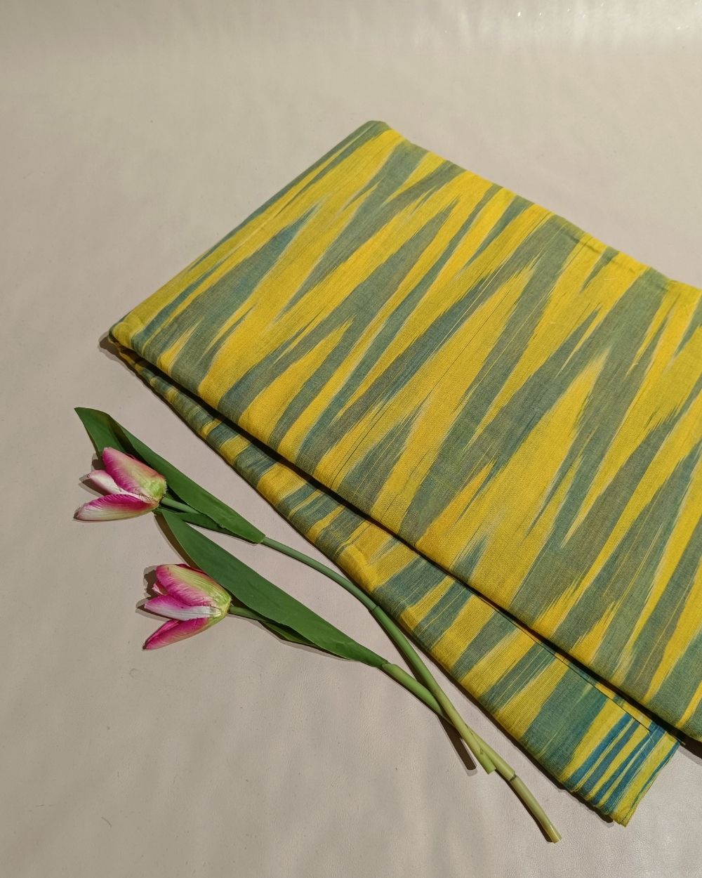 Woven Pure Cotton Ikat Lemon Yellow Colour 42 Inches Width