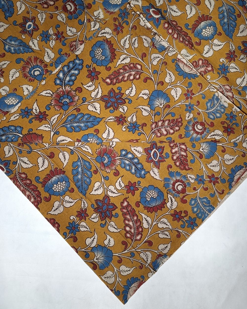 Hand Block Printed Cotton Kalamkari Mango Yellow Colour 46 Inches Width