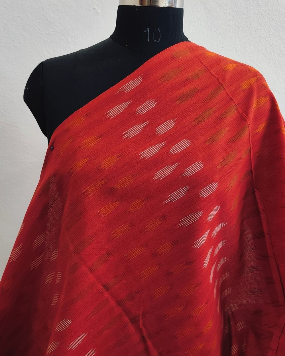Woven Pure Cotton Ikat Red Colour 42 Inches Width