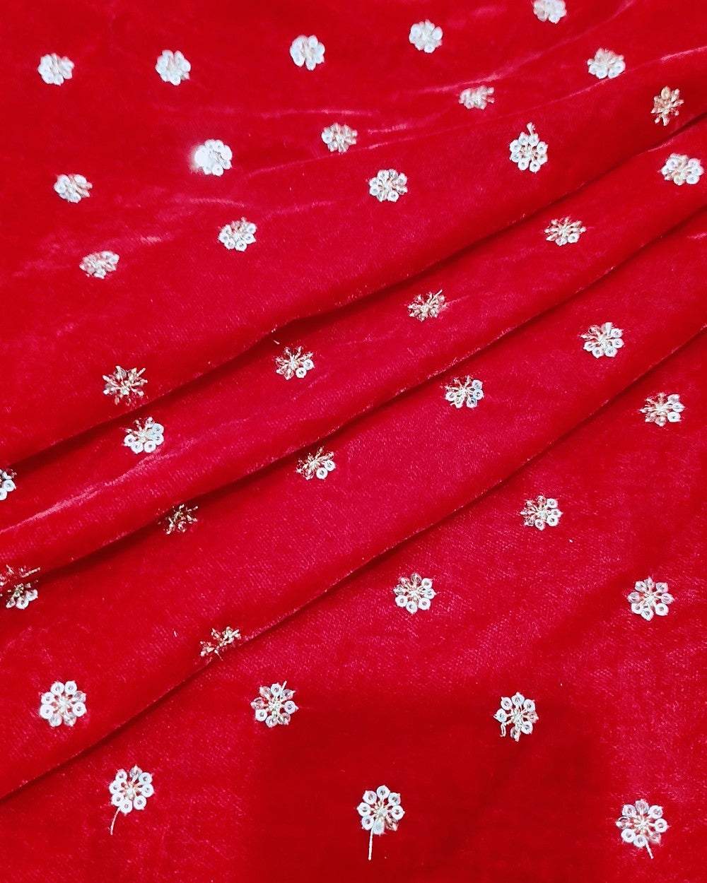 Velvet Work Red Colour 45 Inches Width