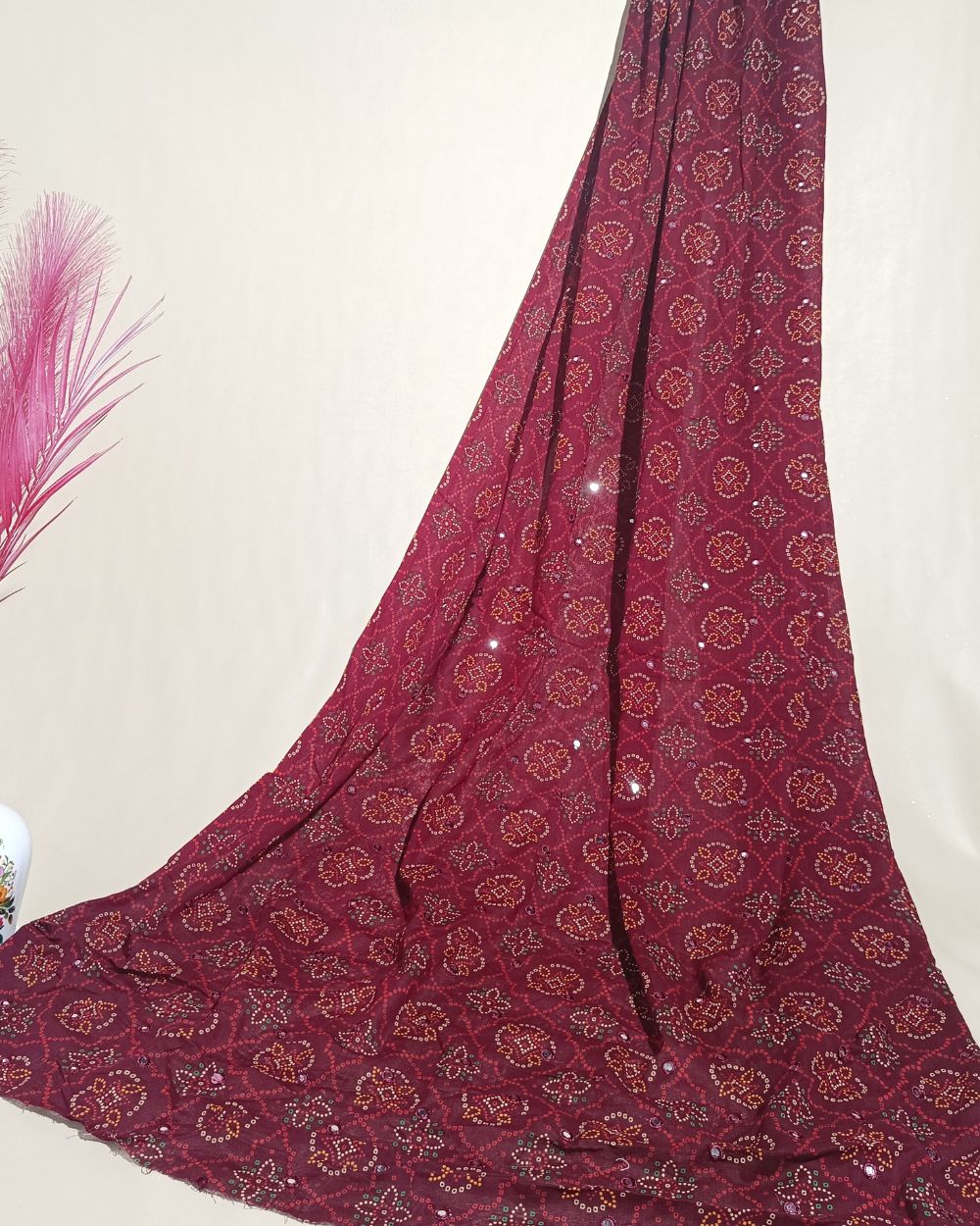 Cotton Abla Work Maroon Colour 44 Inches Width