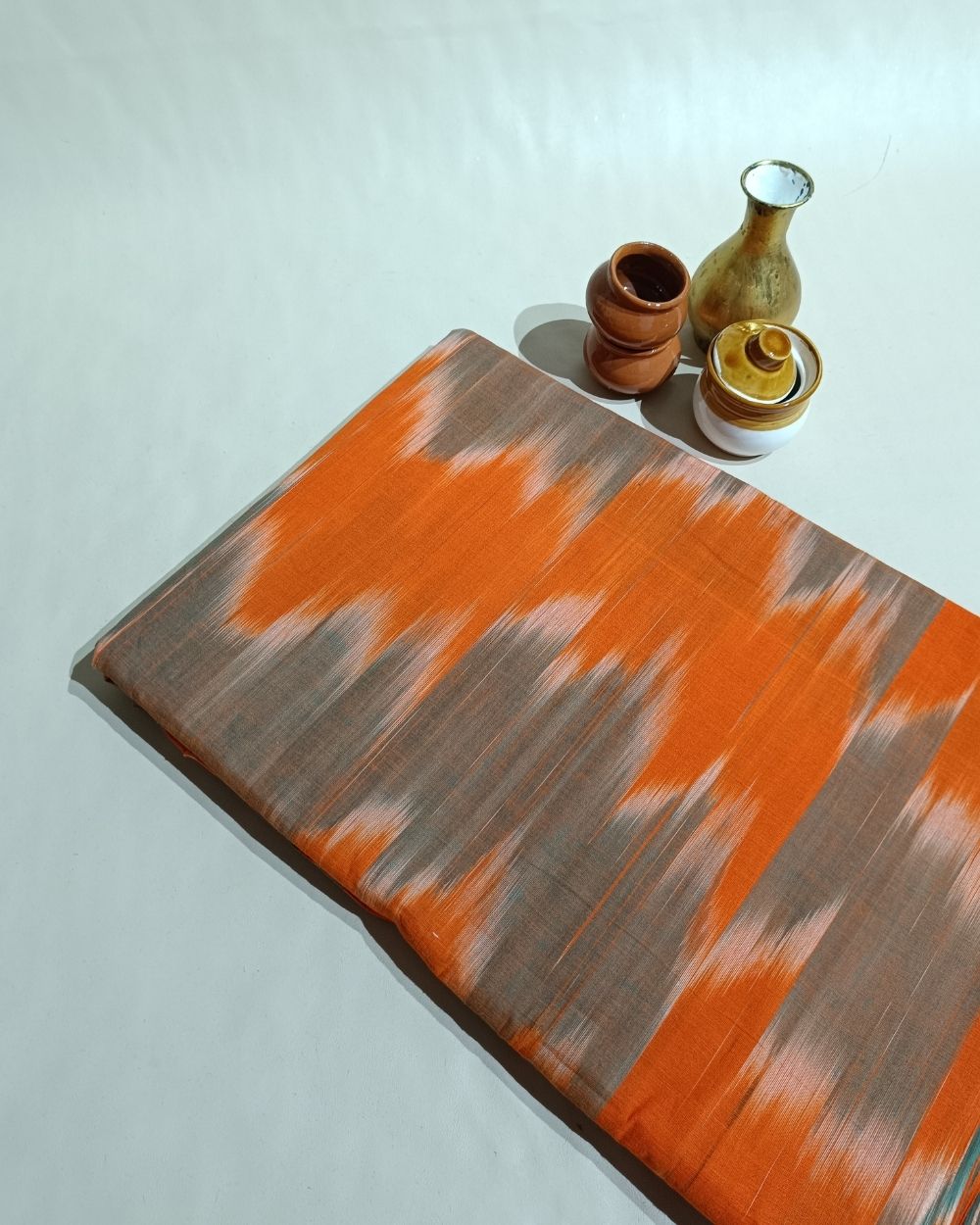 Woven Pure Cotton Ikat Dark Orange Colour 42 Inches Width