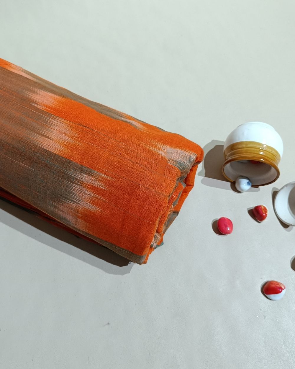 Woven Pure Cotton Ikat Dark Orange Colour 42 Inches Width