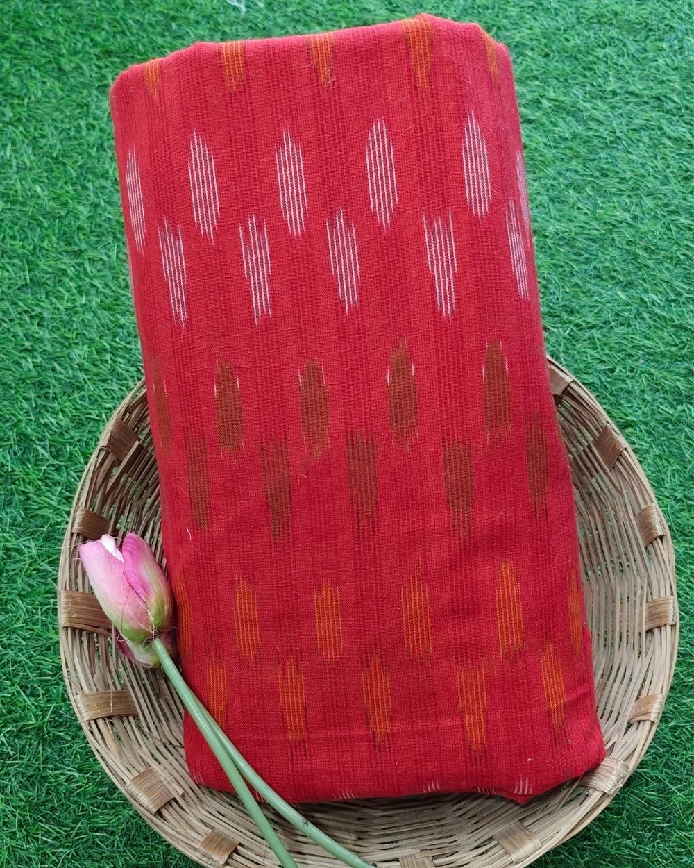 Woven Pure Cotton Ikat Red Colour 42 Inches Width