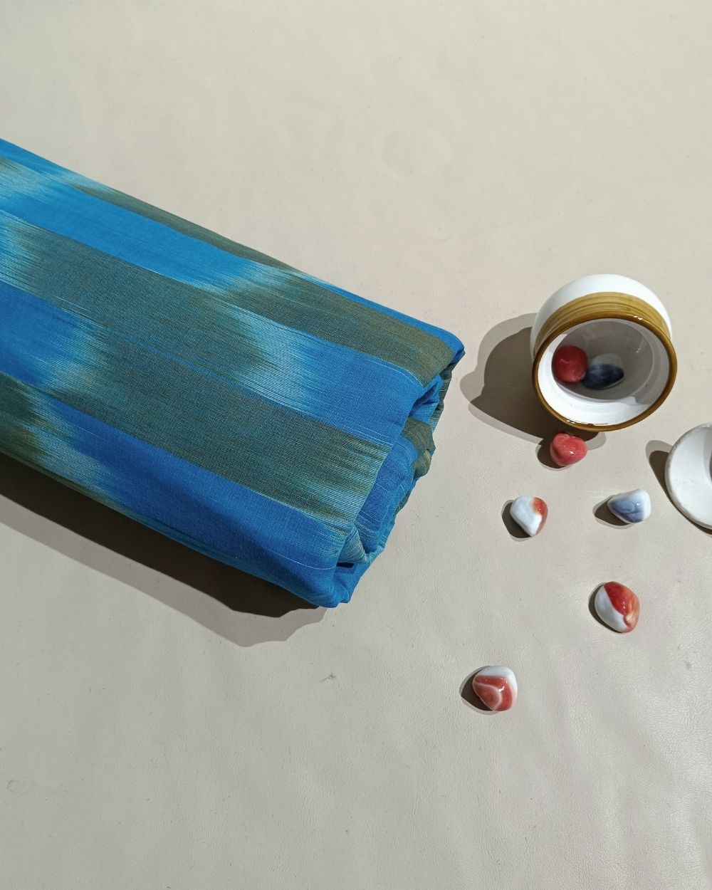 Woven Pure Cotton Ikat Dark Sky Blue Colour 42 Inches Width