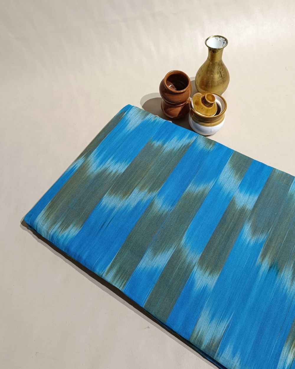 Woven Pure Cotton Ikat Dark Sky Blue Colour 42 Inches Width