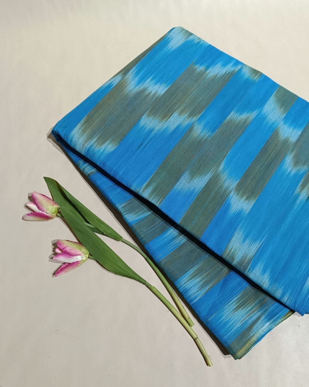 Woven Pure Cotton Ikat Dark Sky Blue Colour 42 Inches Width