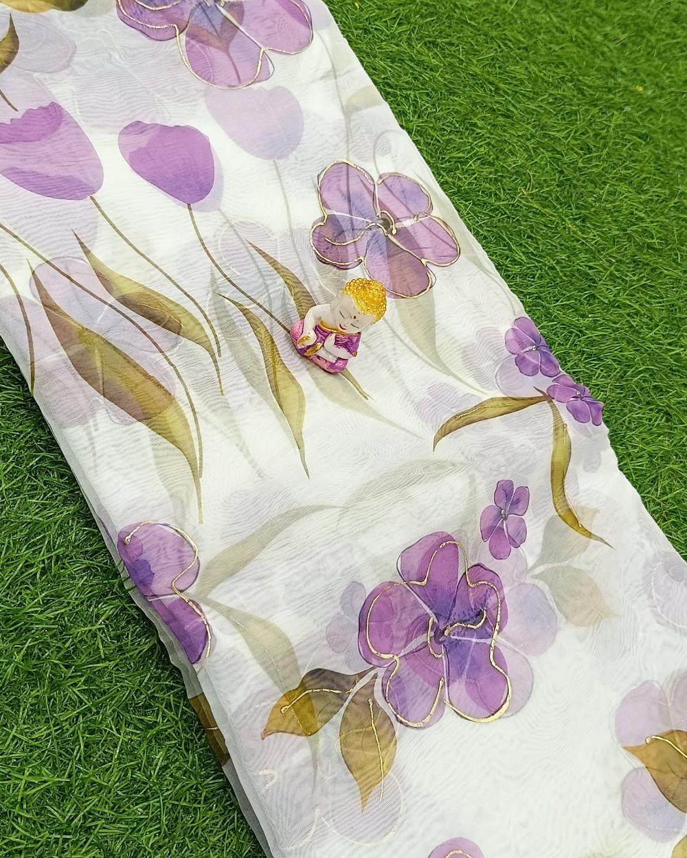 Premium Printed Organza Foil Purple Colour 43 Inches Width