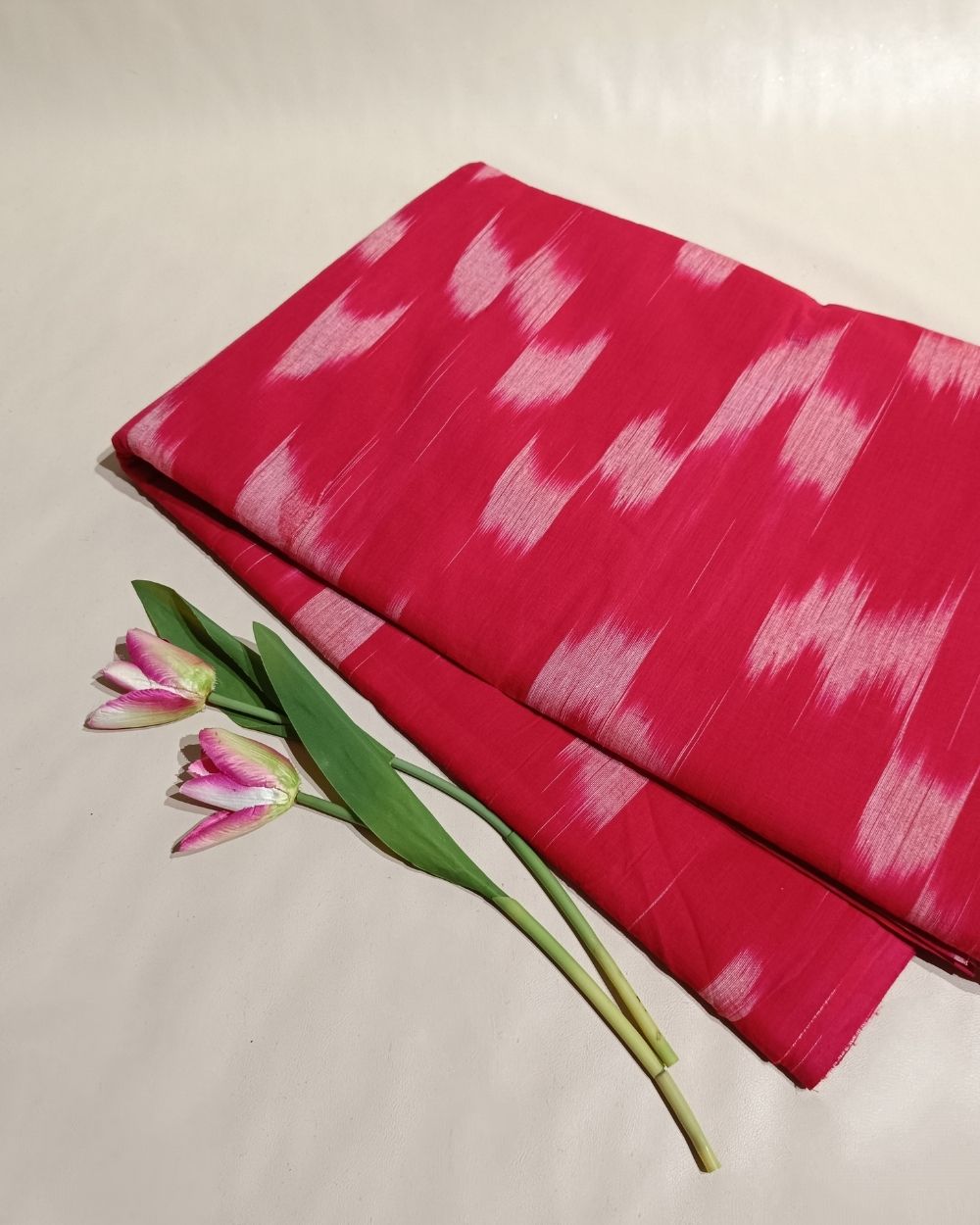Woven Pure Cotton Ikat Scarlett Red Colour 42 Inches Width