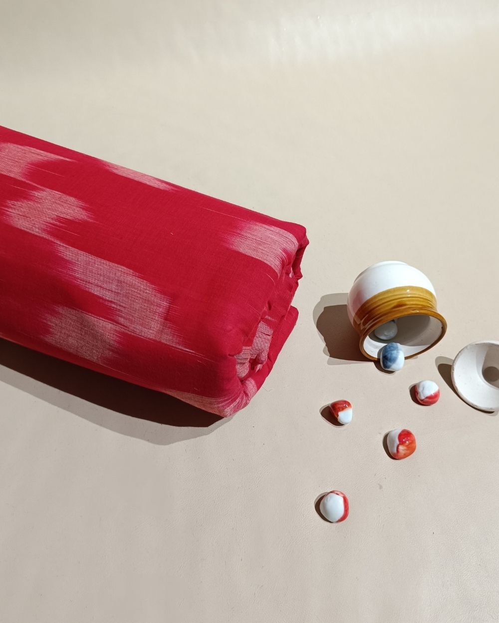 Woven Pure Cotton Ikat Scarlett Red Colour 42 Inches Width