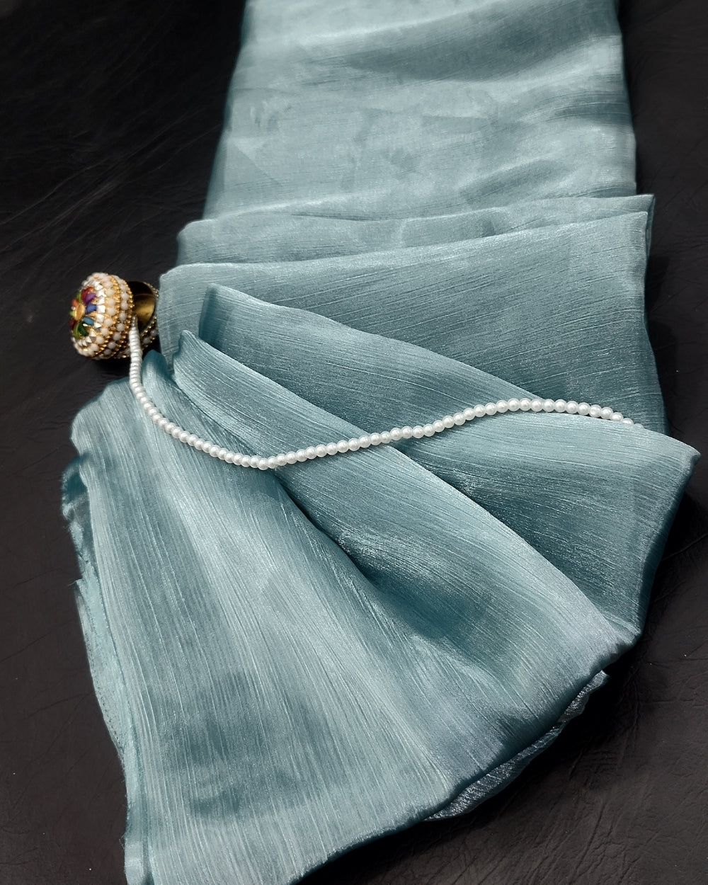 Plain Jimmy-Choo Saree Without Blouse Pastel Sky Blue Colour 47 Inches Width