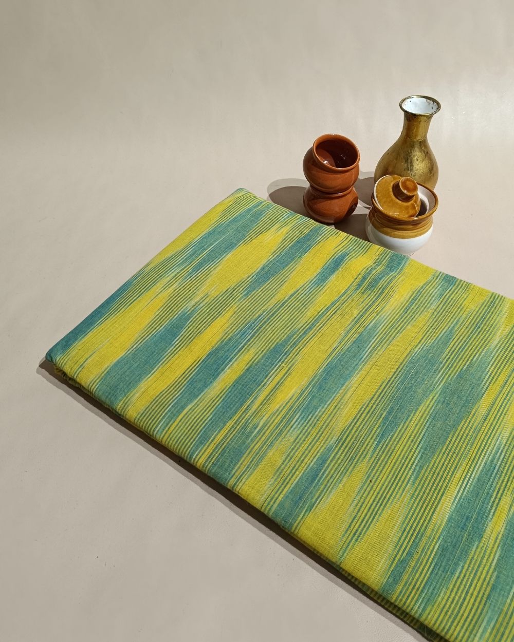 Woven Pure Cotton Ikat Light Yellow Colour 42 Inches Width