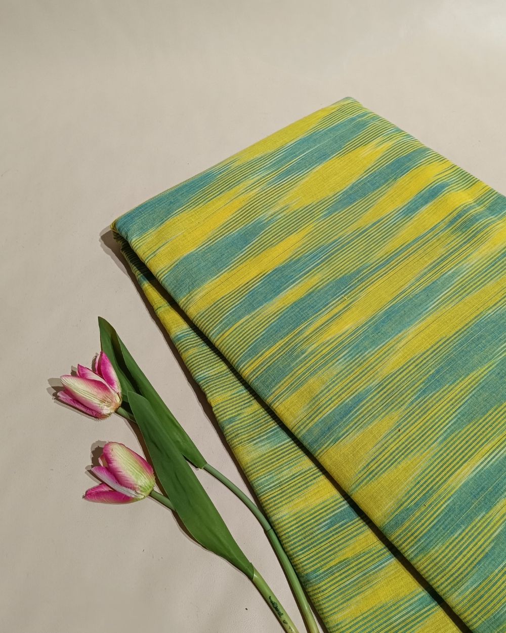 Woven Pure Cotton Ikat Light Yellow Colour 42 Inches Width