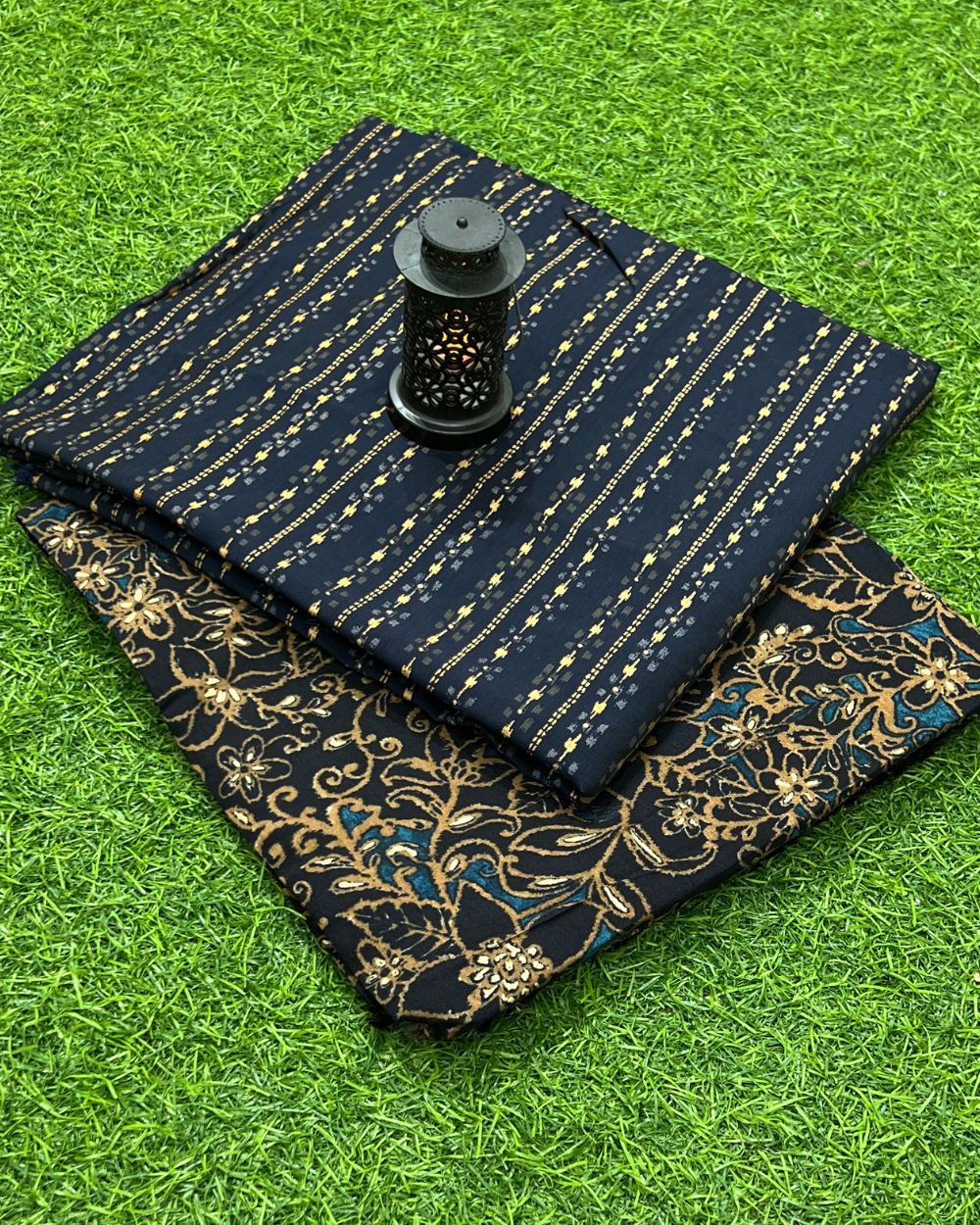 Printed Muslin Modal Unstitched Top (2.60 mtr) & Bottom (2.50 mtr) Set Navy Blue Colour 42 Inches Width