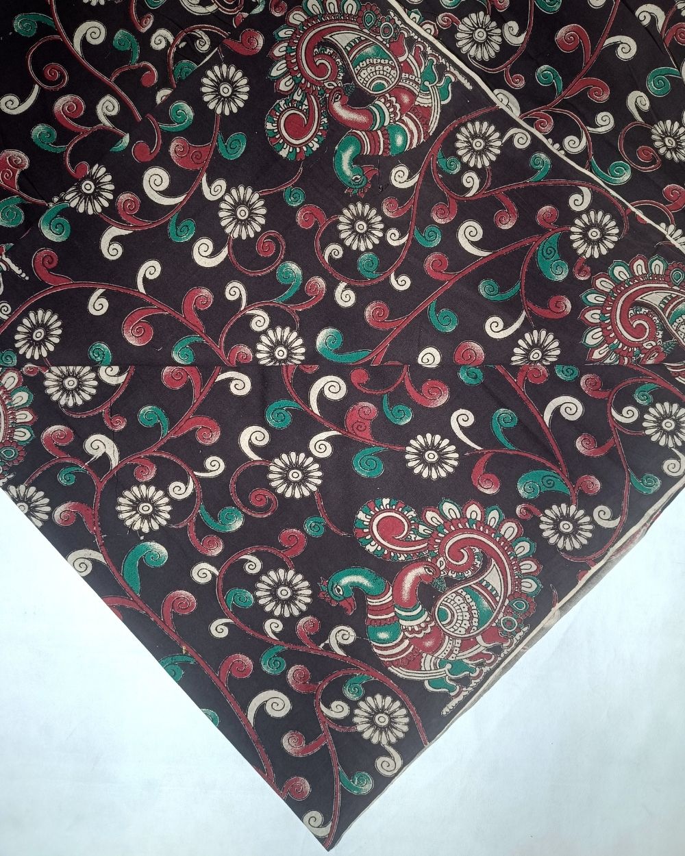 Hand Block Printed Cotton Kalamkari Black Colour 46 Inches Width