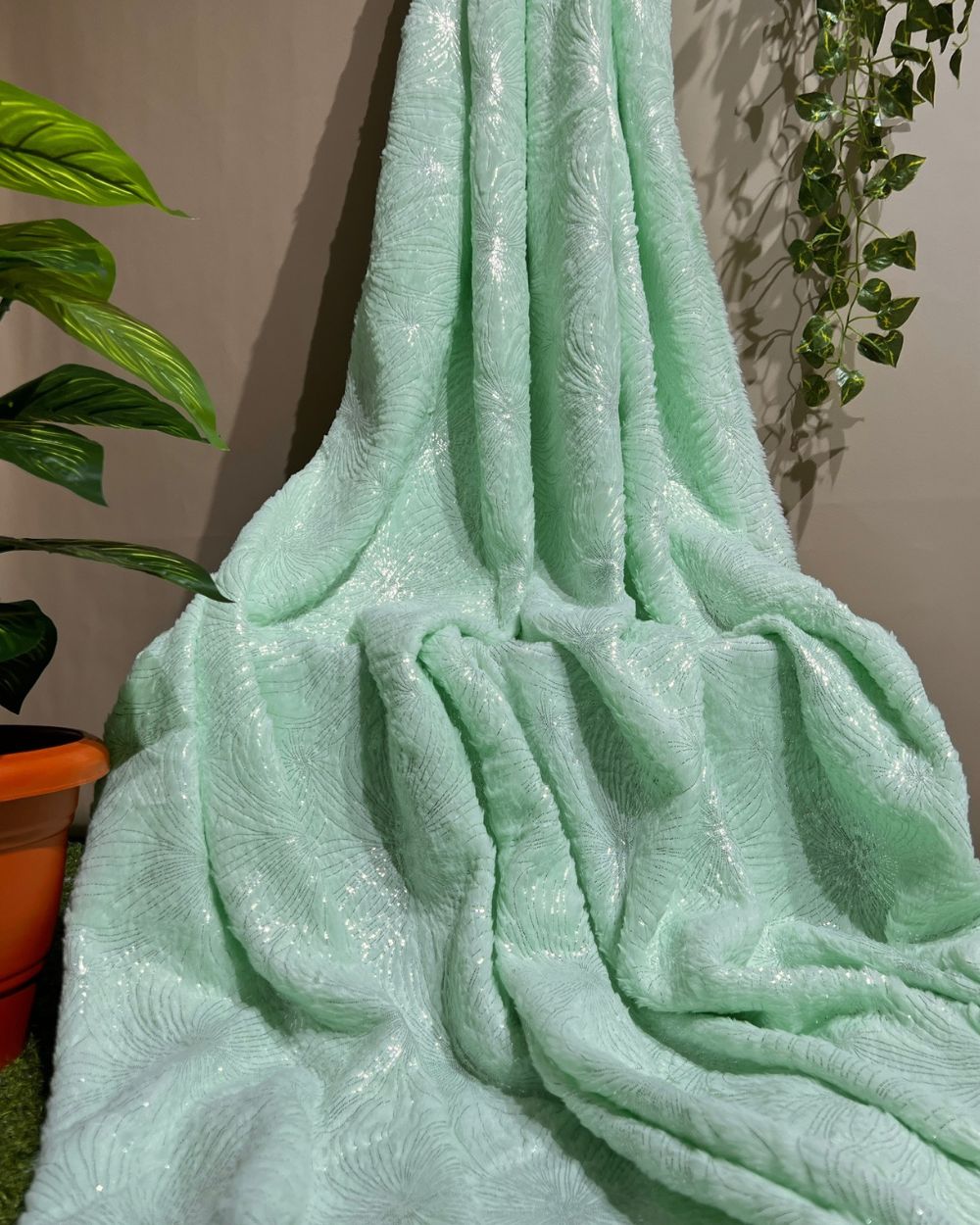 Imported Printed Foil Fur Pista Colour 60 Inches Width