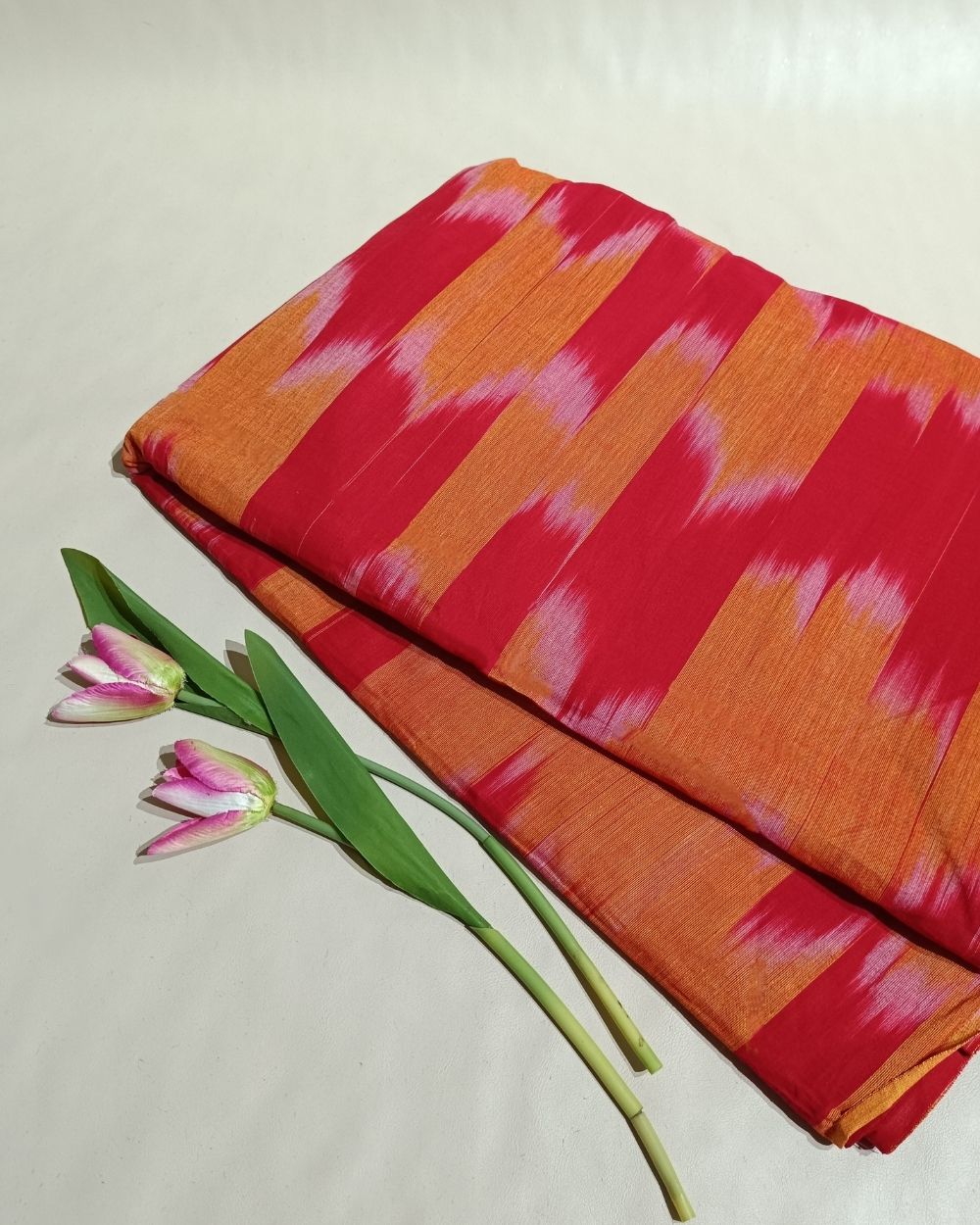 Woven Pure Cotton Ikat Red Colour 42 Inches Width