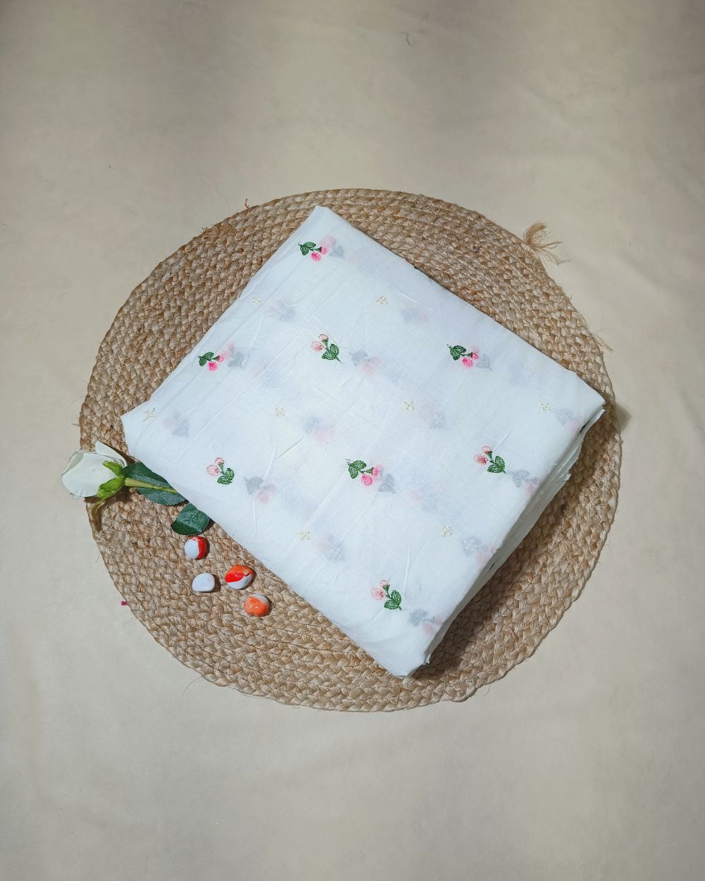 Mal Cotton with Thread Work Off White Colour 40 Inches Width