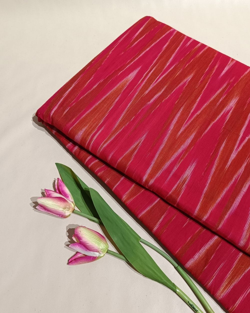 Woven Pure Cotton Ikat Cherry Red Colour 42 Inches Width