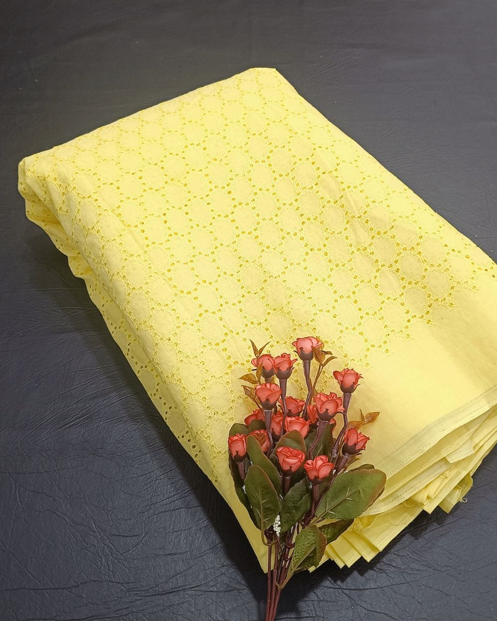 Hakoba Cotton Work Lemon Yellow Colour 42 Inches Width