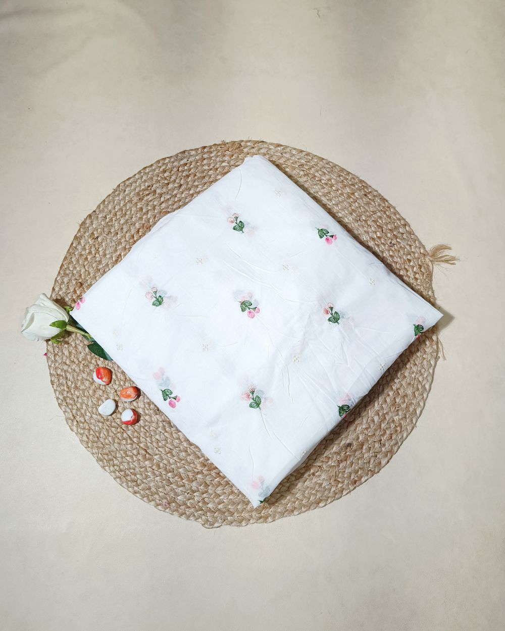 Mal Cotton with Thread Work White Colour 40 Inches Width