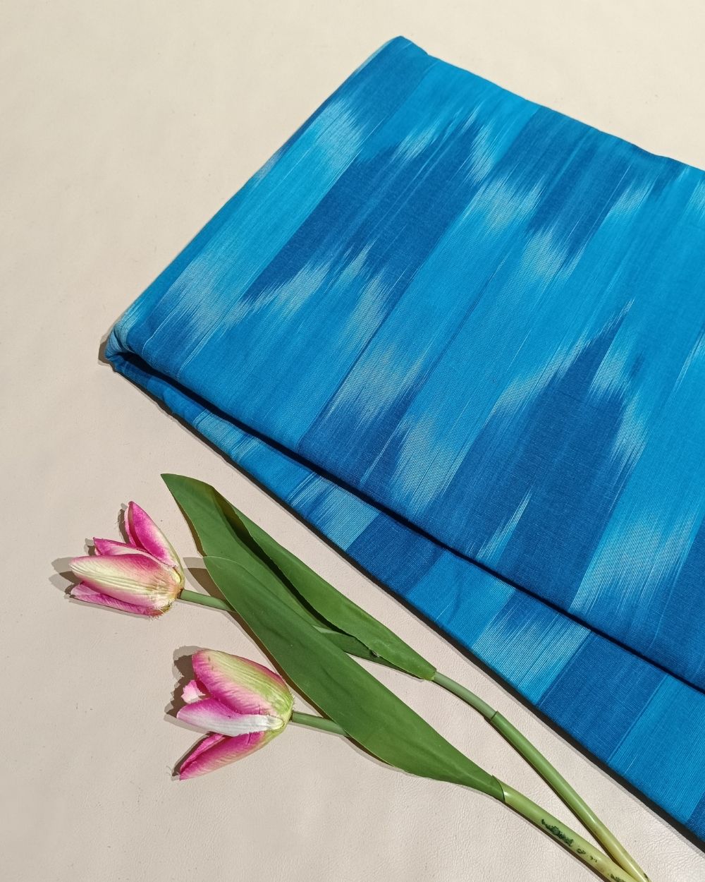 Woven Pure Cotton Ikat Deep Sky Blue Colour 42 Inches Width