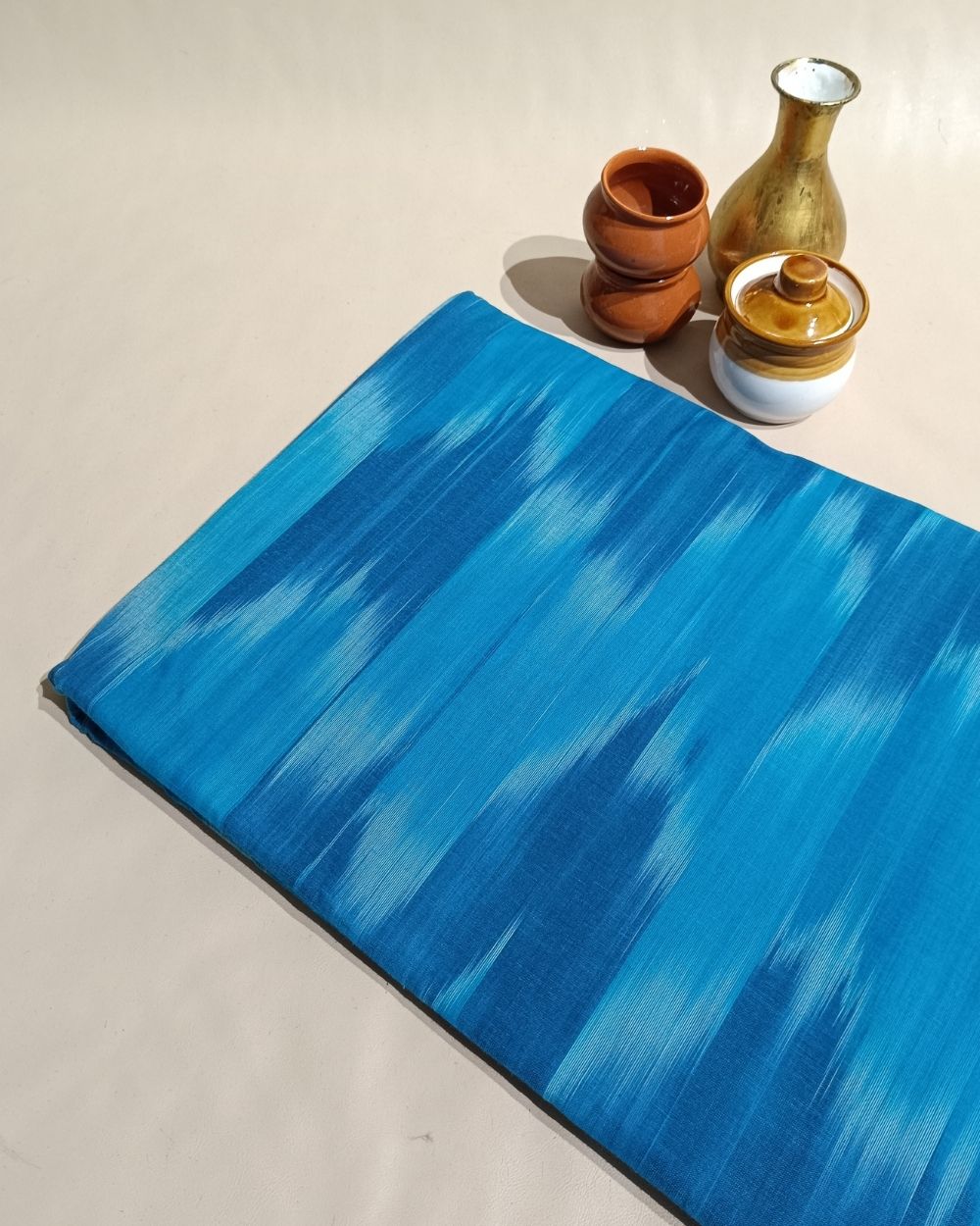 Woven Pure Cotton Ikat Deep Sky Blue Colour 42 Inches Width