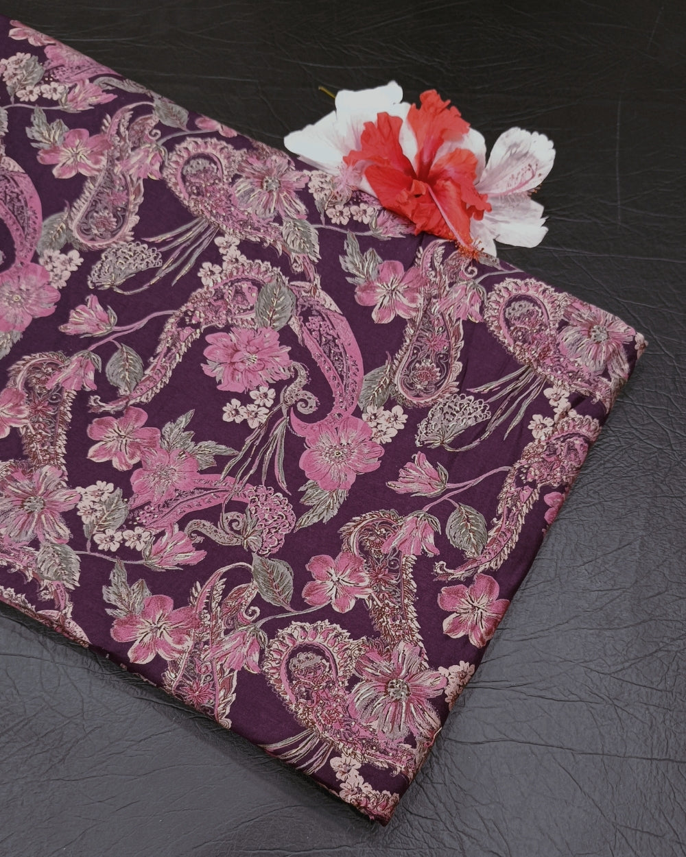 Printed Muslin Modal(Foil) Dark Purple Colour 43 Inches Width