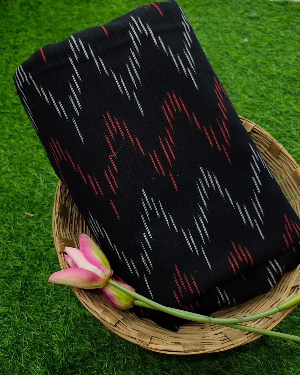 Woven Pure Cotton Ikat Black Colour 42 Inches Width
