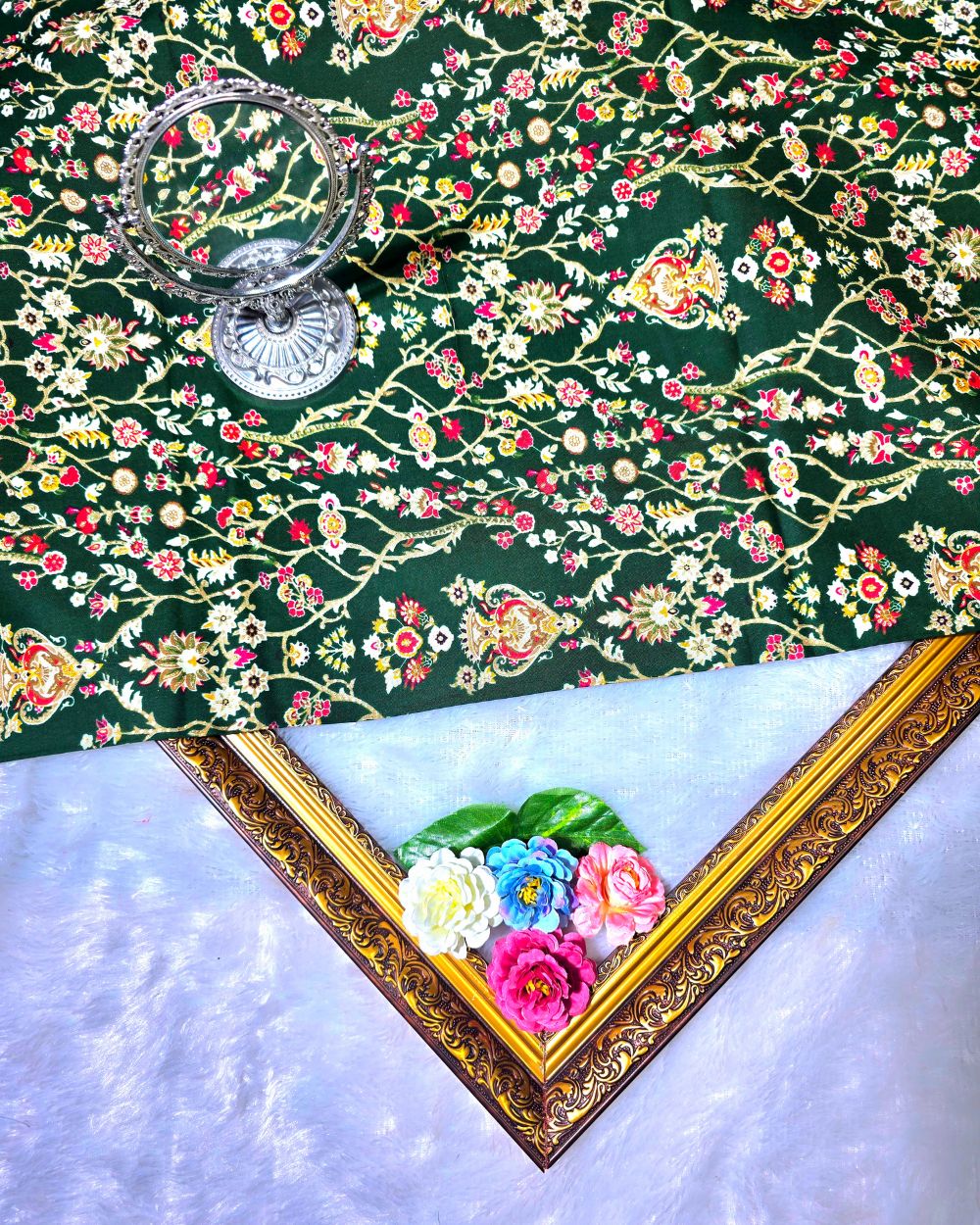 Rayon Foil Print Bottle Green Colour 45 Inches Width