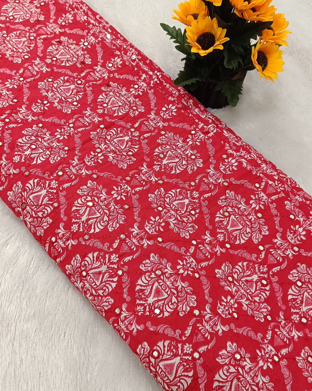 Cotton Abla Work Red Colour 42 Inches Width