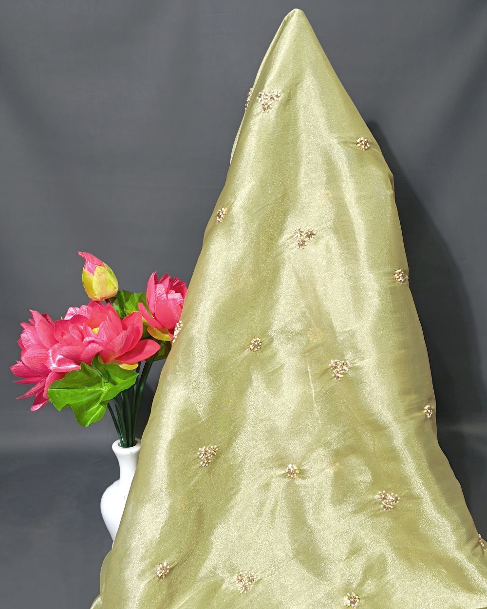 Shimmer Silk Work Pastel Pista Colour 44 Inches Width