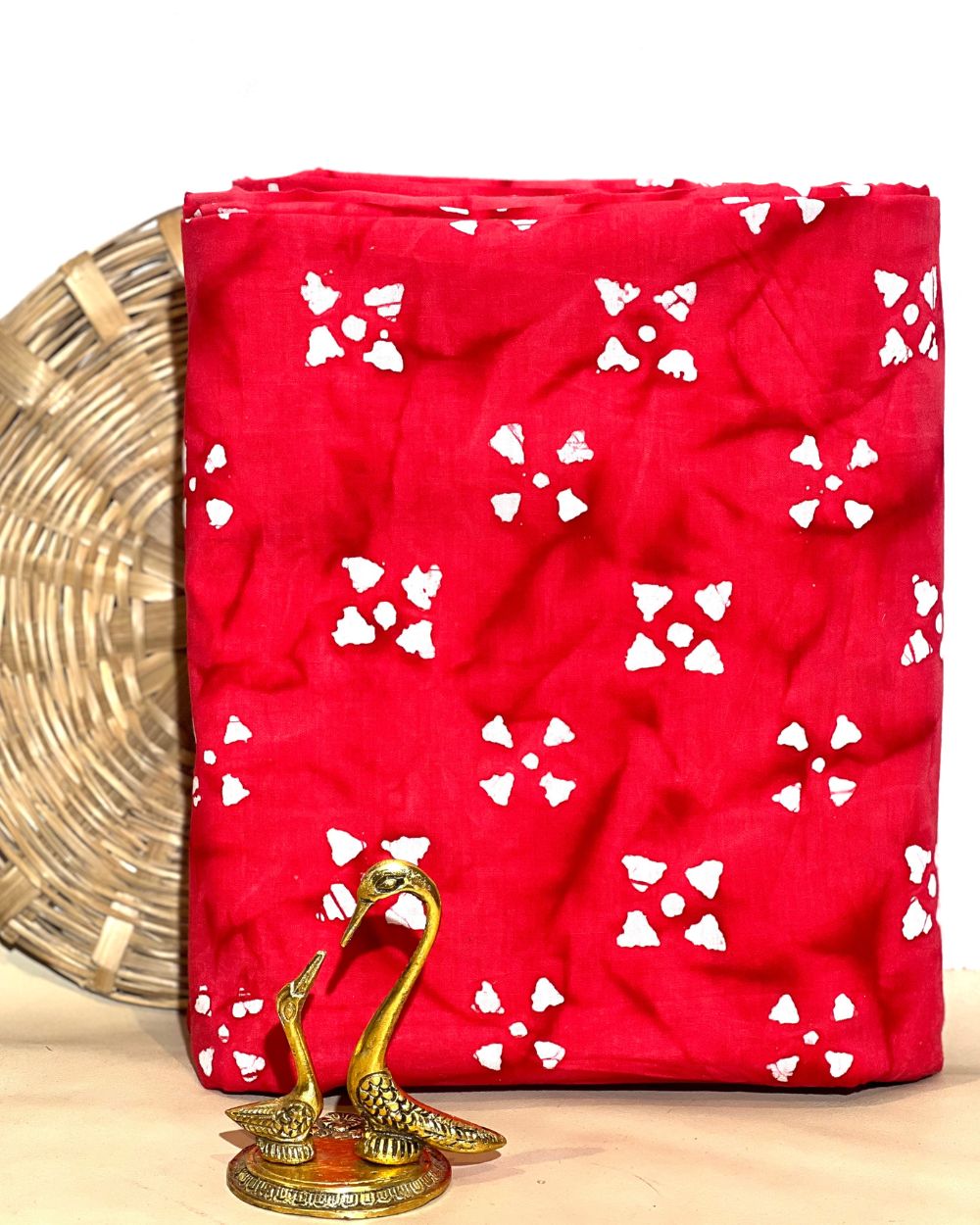 Cotton Hand Blocked Wax Batik Print Peach Colour 45 Inches Width