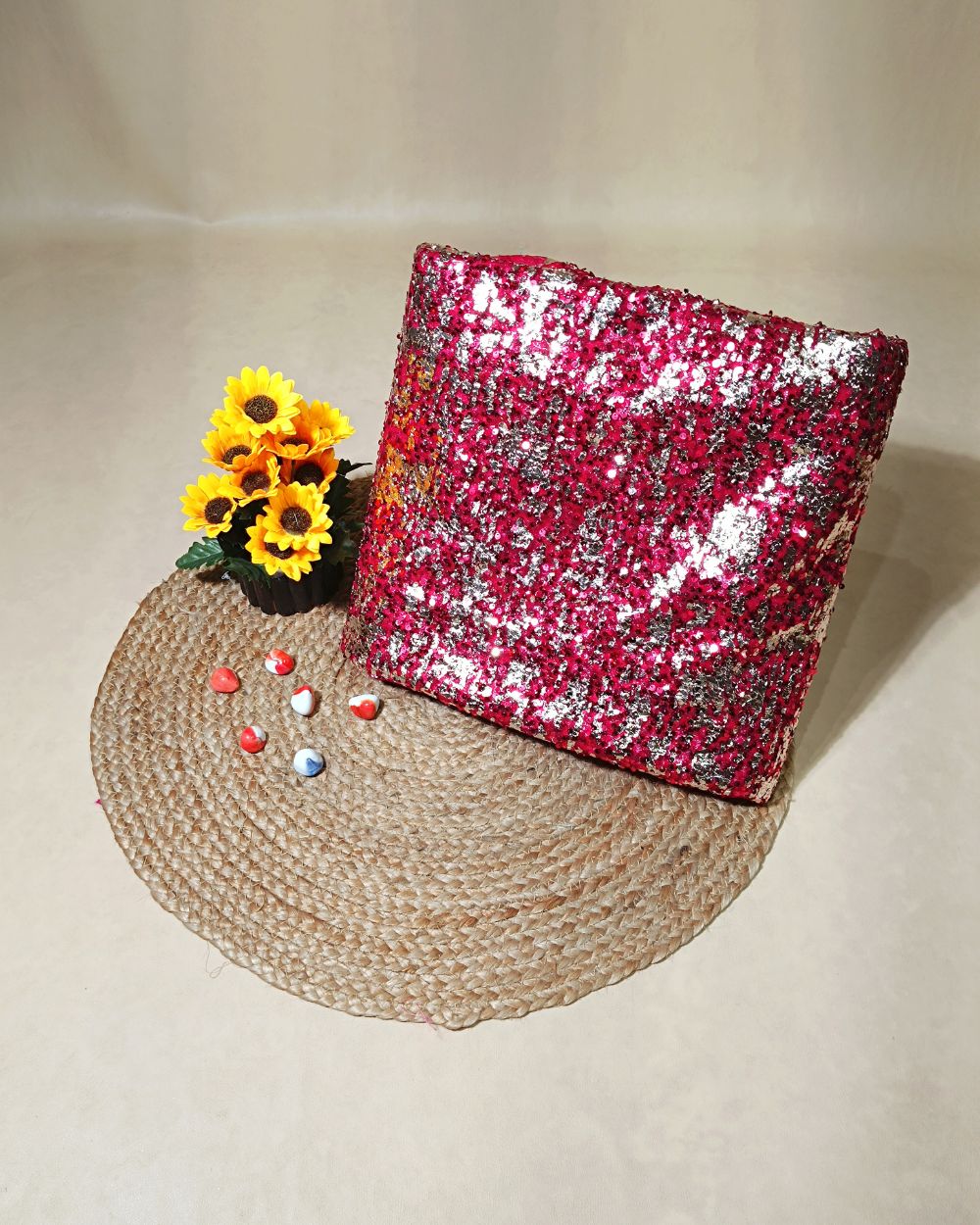 Net Sequins Work Raspberry Pink Colour 44 Inches Width