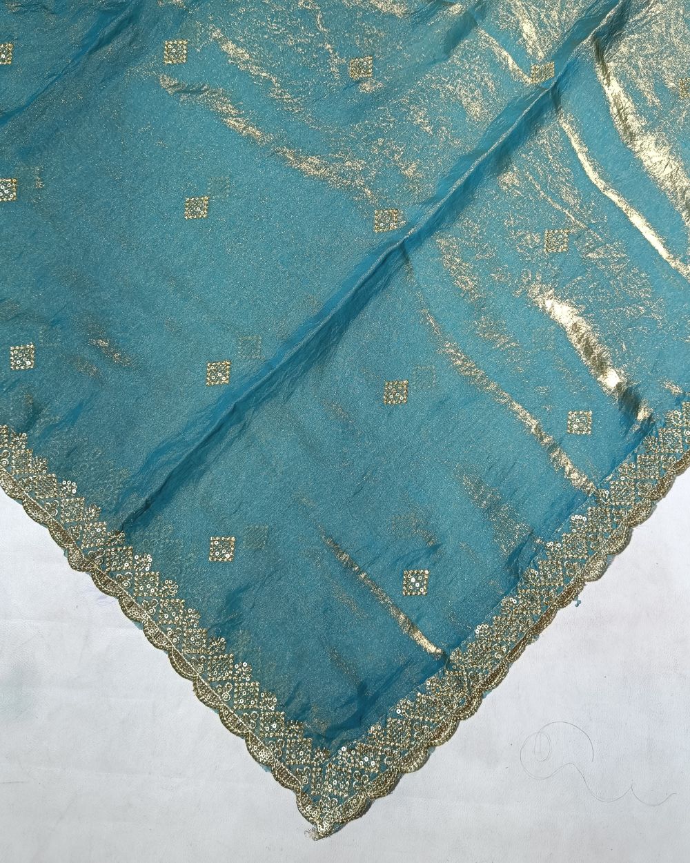 Space Silk Work Dupatta with Border Blue Grey Colour 45 Inches Width