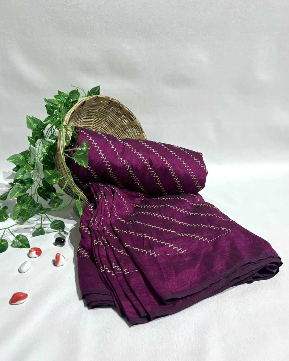 Vichitra Silk Work Wine Colour 44 Inches Width