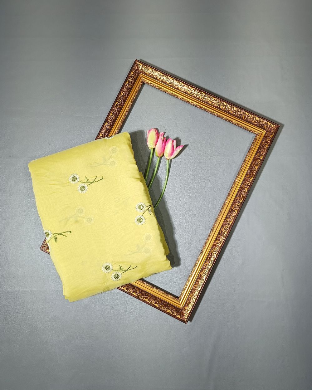 Chanderi Mal Cotton with Thread Work Lemon Green Colour 43 Inches Width