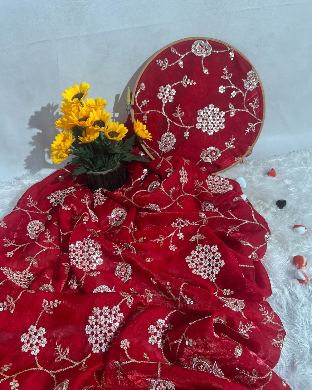 Space Silk Work Red Colour 45 Inches Width