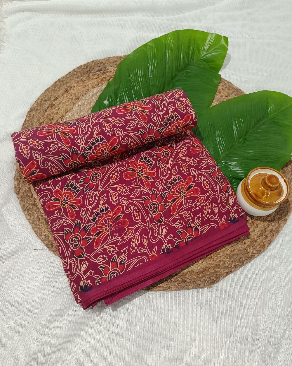 Ajrakh Cotton Natural Dye Block Printed Maroon Colour 44 Inches Width