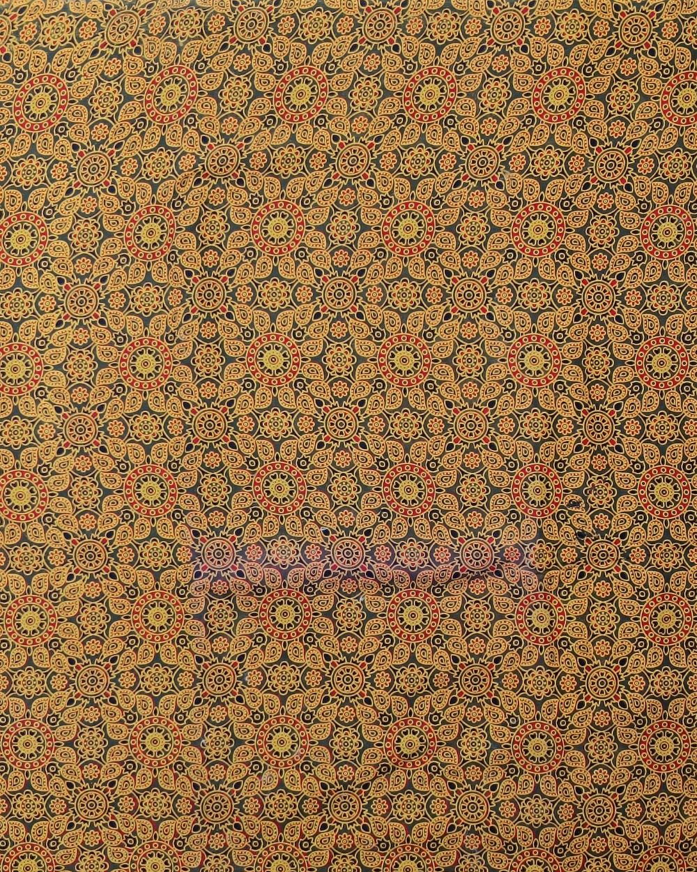 Ajrakh Cotton Natural Dye Block Printed Mehandi Green Colour 42 Inches Width