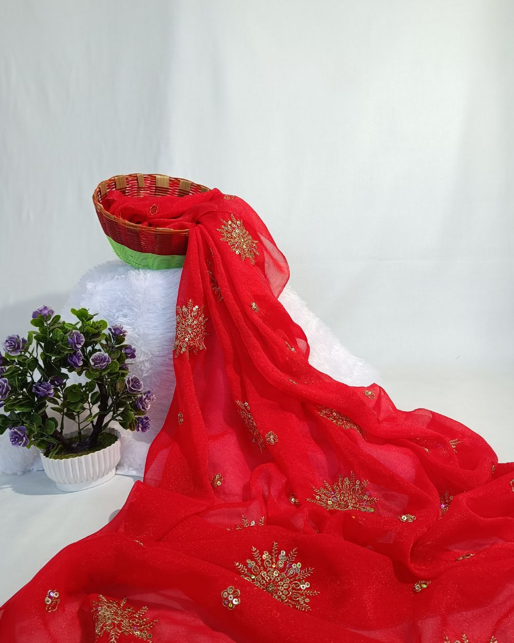 Premium Georgette Work Red Colour 48 Inches Width