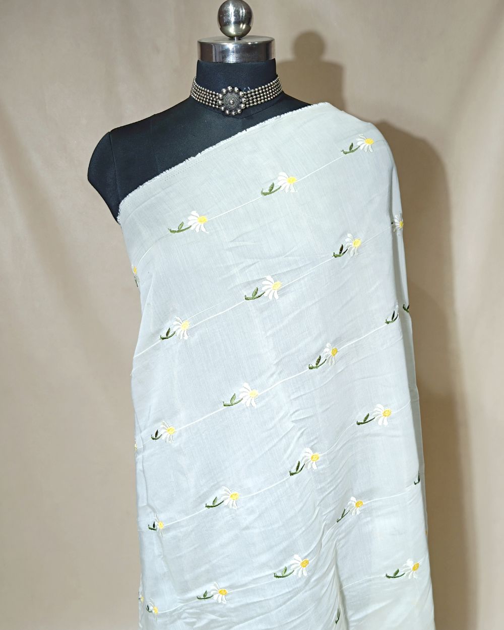 Chanderi Mal Cotton with Thread Work Off White Colour 43 Inches Width