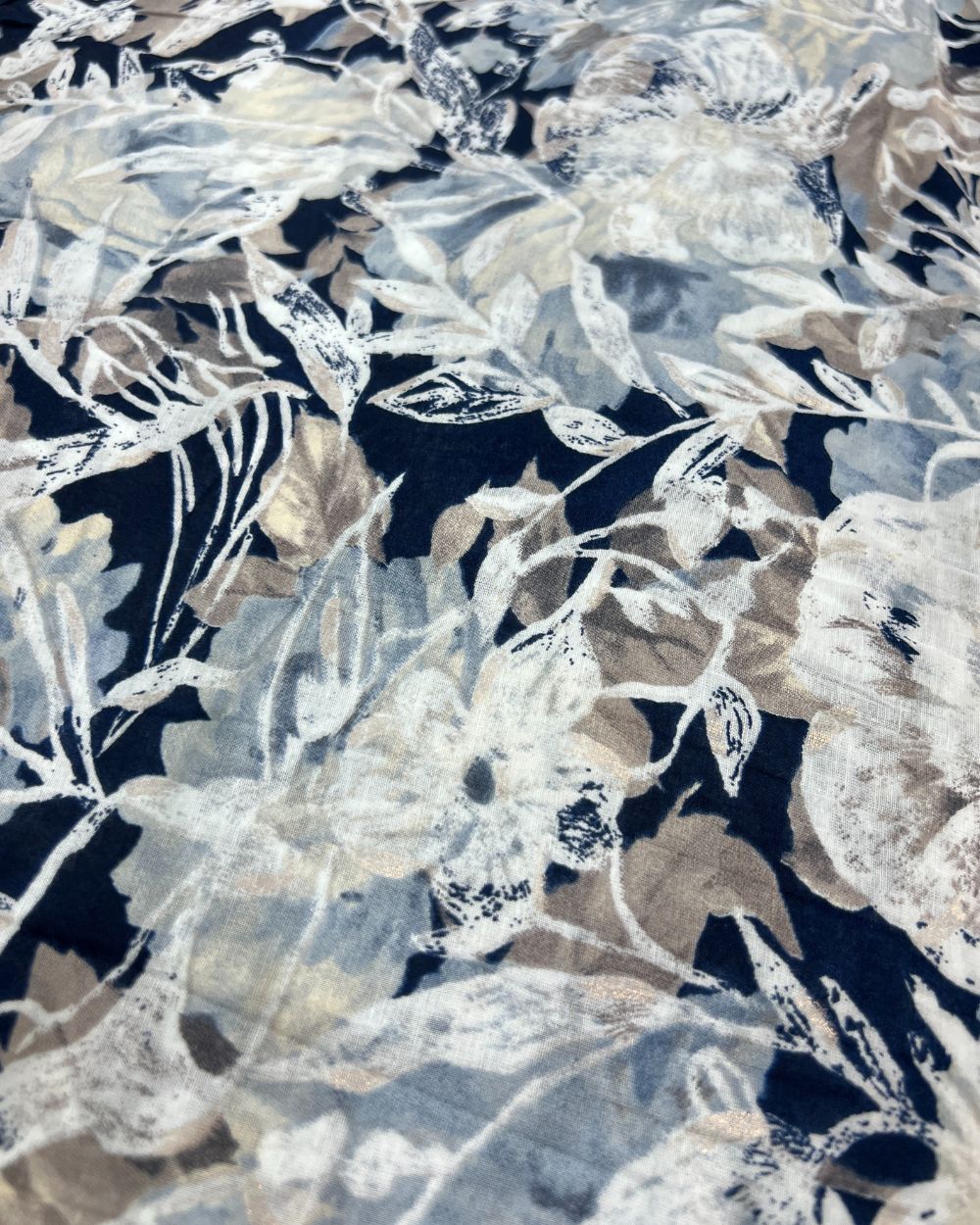 Printed Mal Cotton with Foil Navy Blue Colour 42 Inches Width