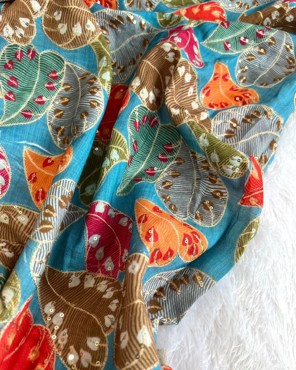 Mix Cotton Work Blue Colour 40 Inches Width