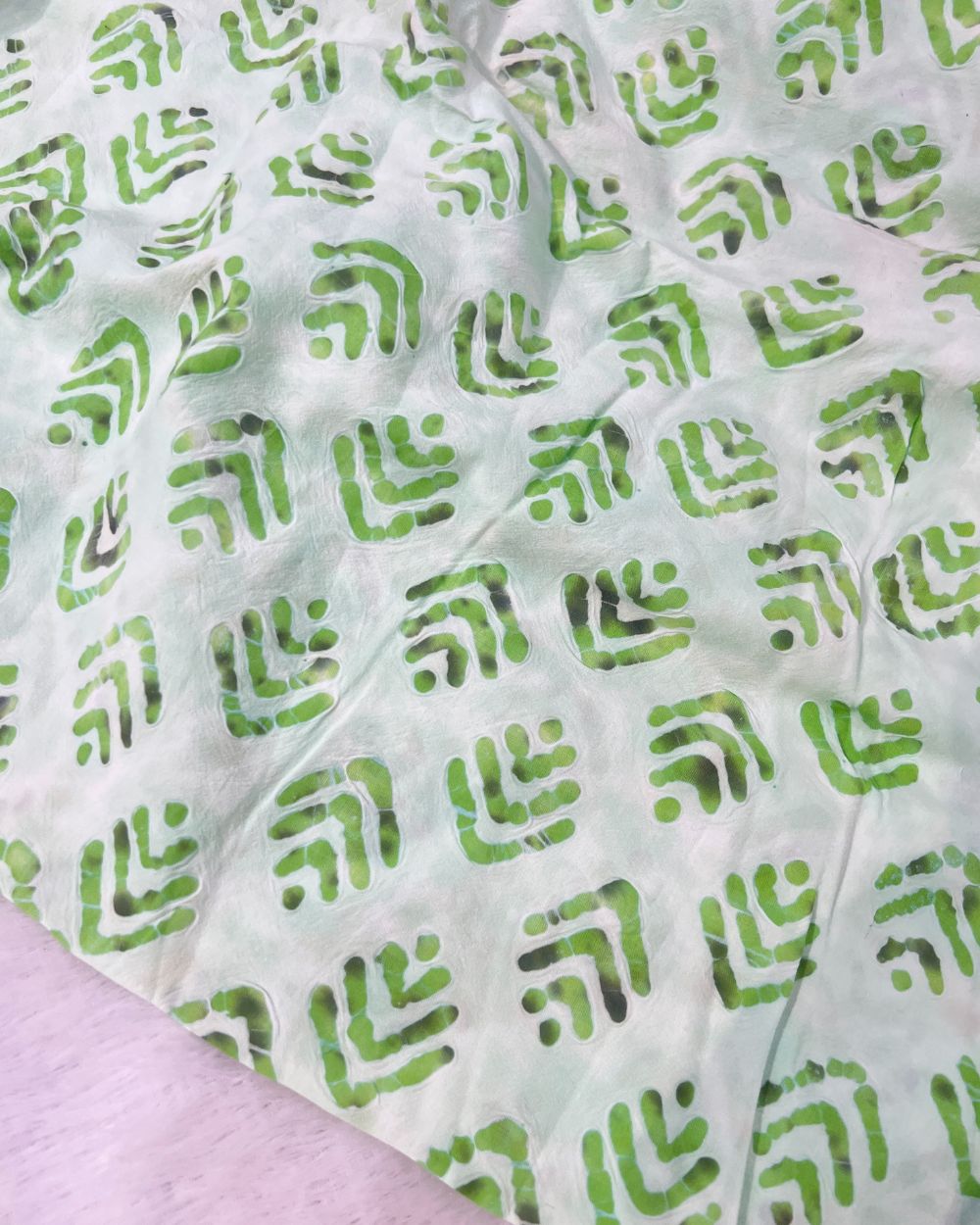 Cotton Hand Blocked Wax Bubble Batik Print Light Pista Colour 42 Inches Width