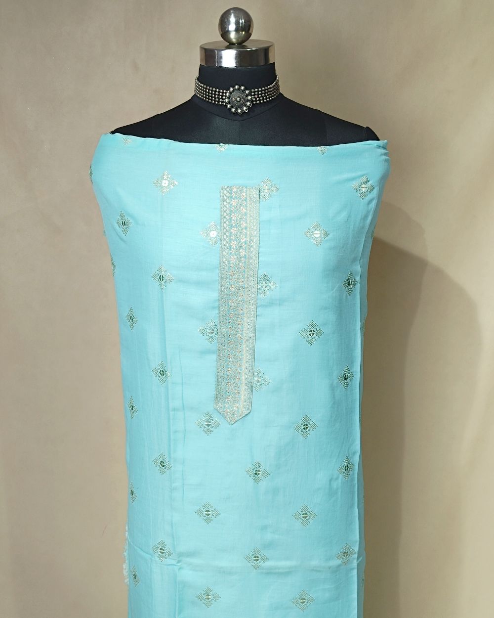Cambri Cotton Work Unstitched Top Pattern Aqua Blue Colour 48 Inches Width
