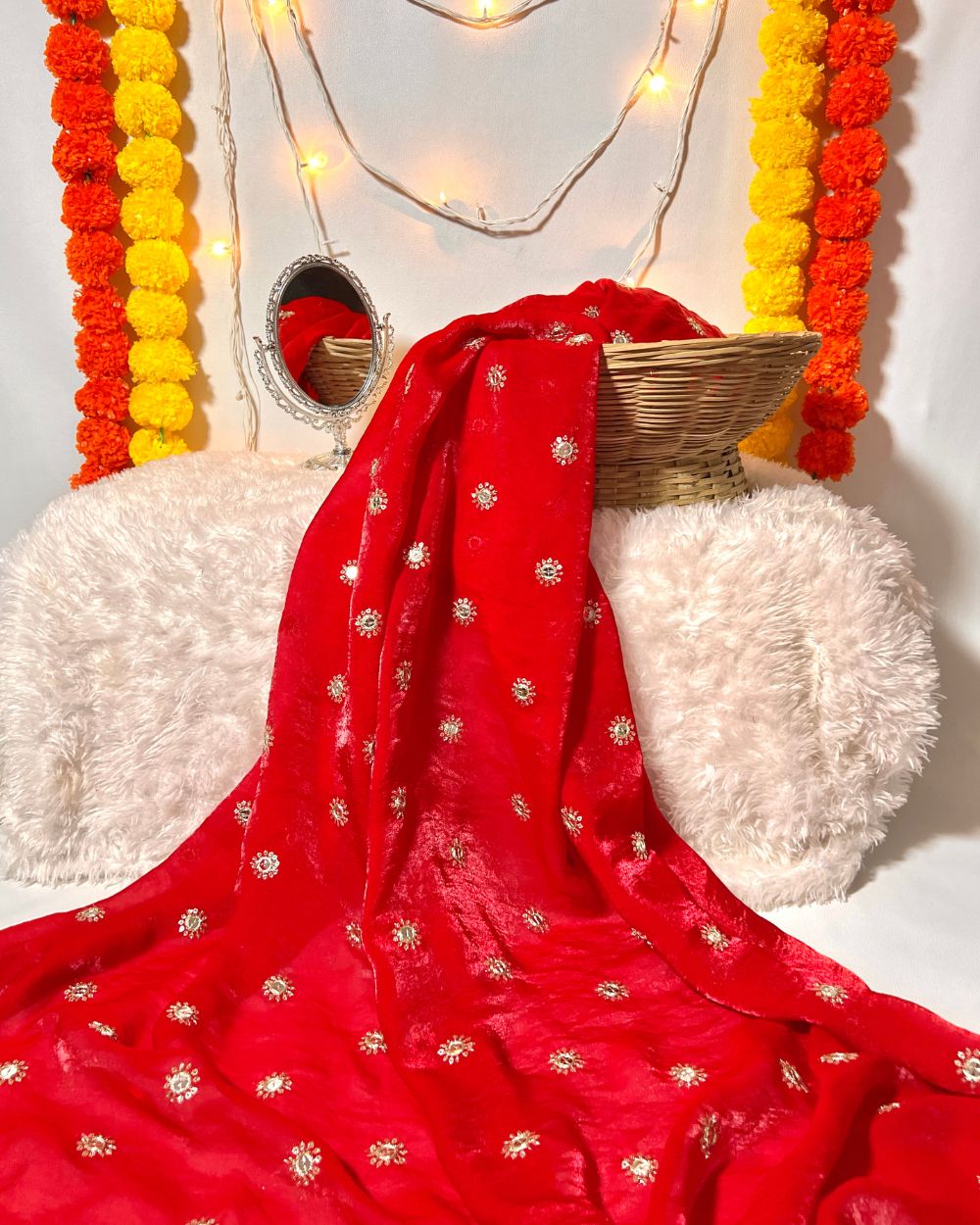 Space Silk Work Red Colour 46 Inches Width
