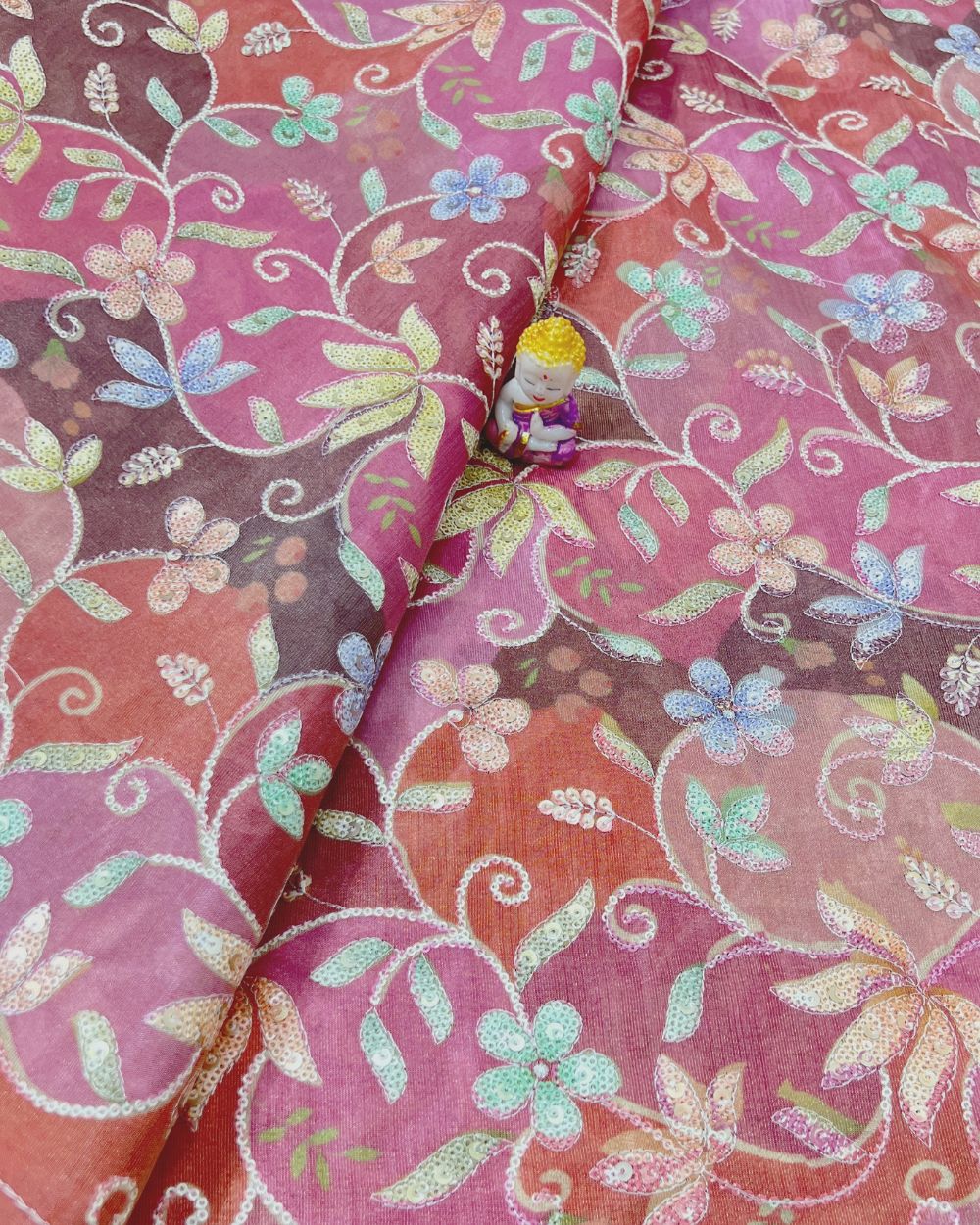 Cosmos Silk Work Pink Colour 44 Inches Width